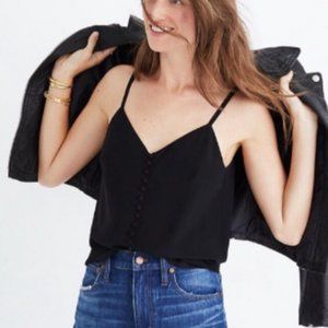 Madewell Black Silk Button Down Cami Tank Top size 12 NEW